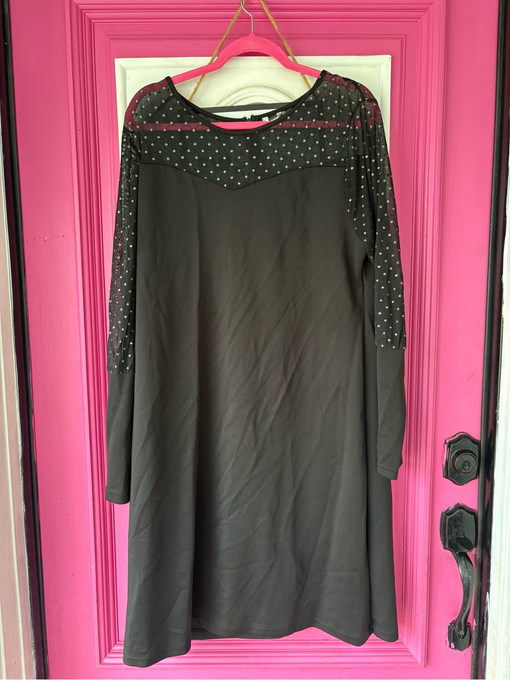 Black Polka-Dot Mesh Yoke Midi Dress — Classic A-Line